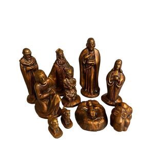 Vintage bronze color wax Nativity set 10 piece